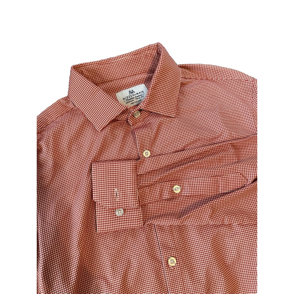 Mizzen+Main Gingham Red Check Mens Dress Shirt M Trim Fit USA Preppy Office